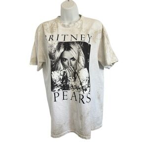 Britney Spears Graphic Short Sleeve Tie Dye Concert Tee Cream Black White Size L